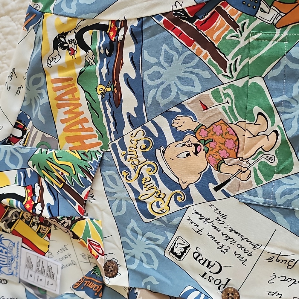 🌈HP🌈Reyn Spooner Hawaian Warner Bros. Vintage Shirt Large - Picture 9 of 16